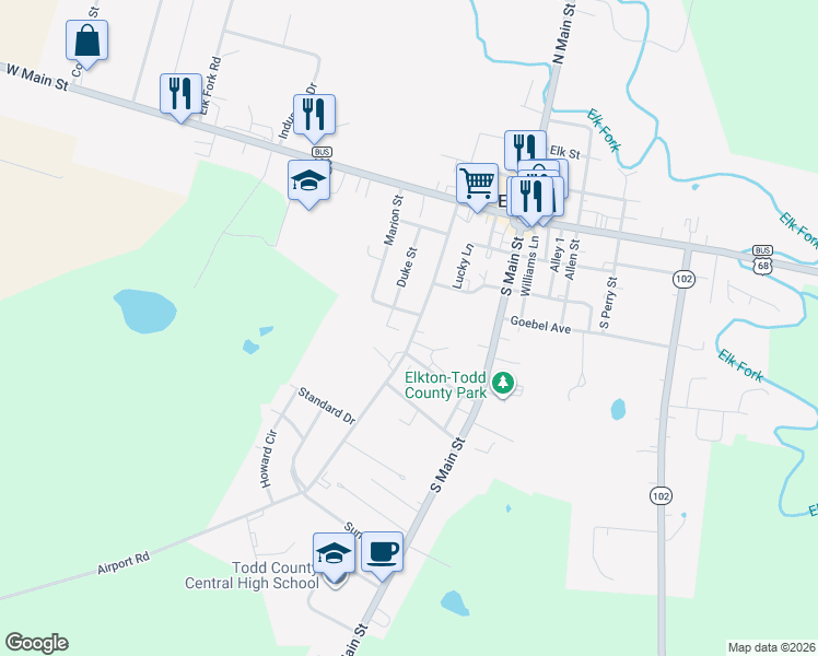 map of restaurants, bars, coffee shops, grocery stores, and more near 412 Streets Avenue in Elkton