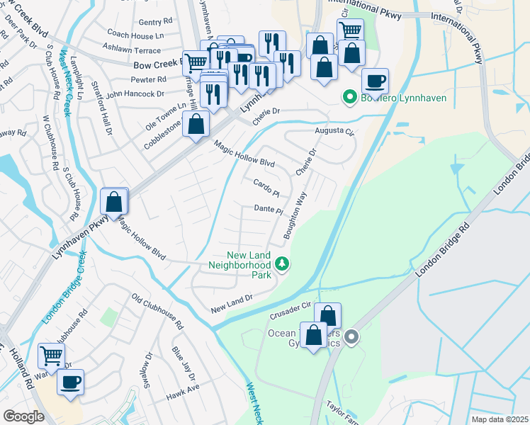 map of restaurants, bars, coffee shops, grocery stores, and more near 2901 Dubois Place in Virginia Beach