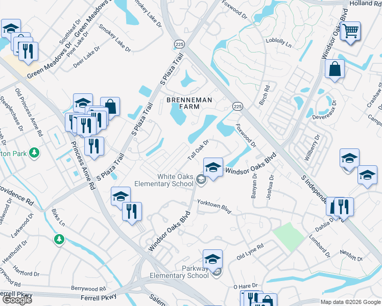 map of restaurants, bars, coffee shops, grocery stores, and more near 1091 Tall Oak Drive in Virginia Beach