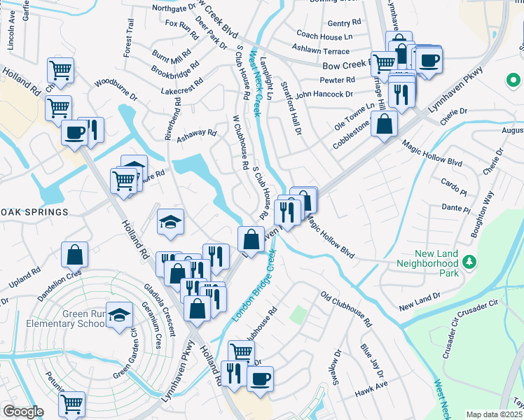 map of restaurants, bars, coffee shops, grocery stores, and more near 956 South Club House Road in Virginia Beach