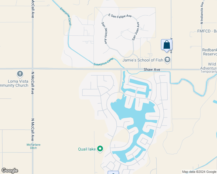 map of restaurants, bars, coffee shops, grocery stores, and more near 10582 East Ravenswood Way in Clovis