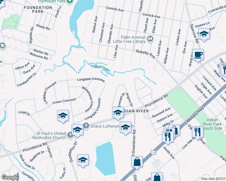 map of restaurants, bars, coffee shops, grocery stores, and more near 2021 Phyllis Drive in Chesapeake