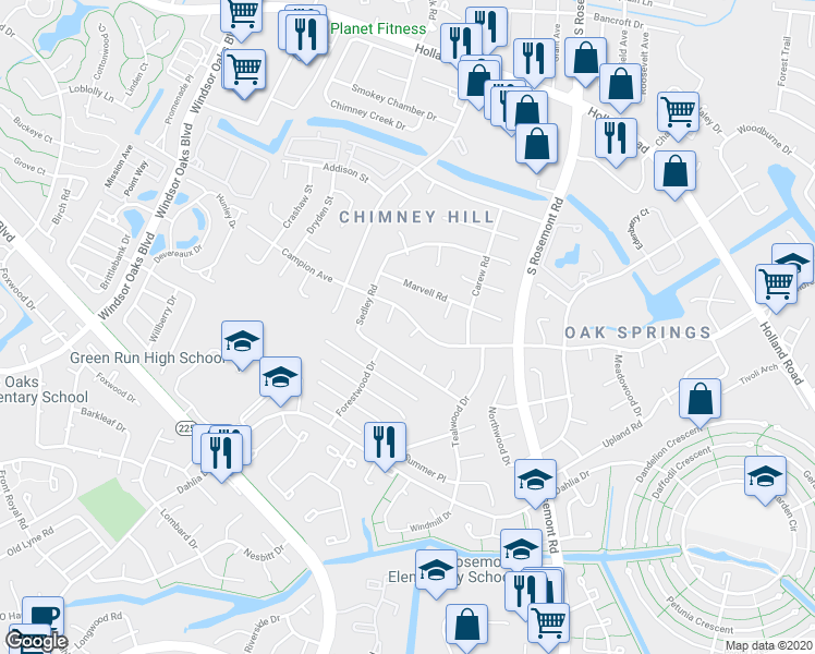 map of restaurants, bars, coffee shops, grocery stores, and more near 936 Sedley Road in Virginia Beach