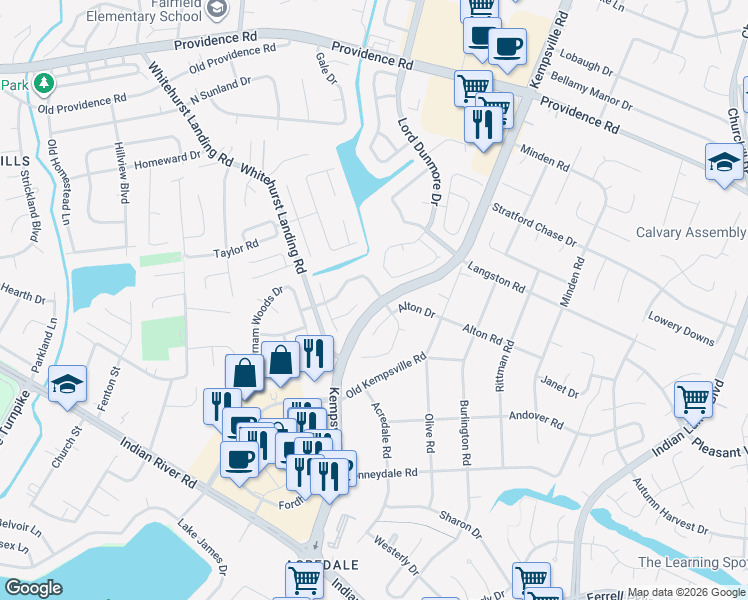 map of restaurants, bars, coffee shops, grocery stores, and more near 1105 Chatmoss Drive in Virginia Beach