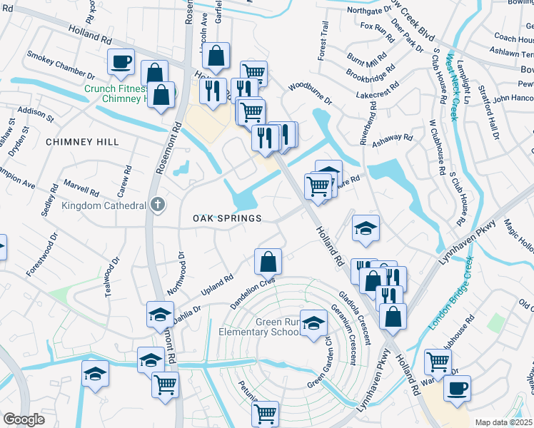 map of restaurants, bars, coffee shops, grocery stores, and more near 904 Silvertree Court in Virginia Beach