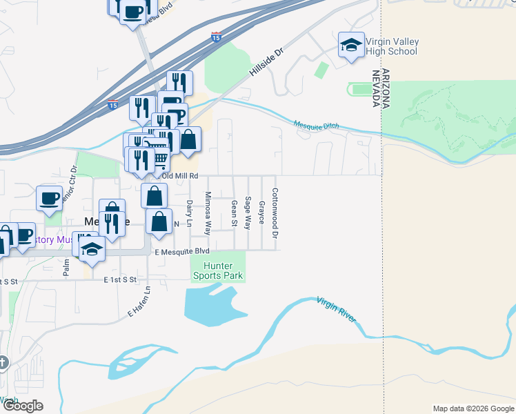 map of restaurants, bars, coffee shops, grocery stores, and more near 179 Grayce in Mesquite