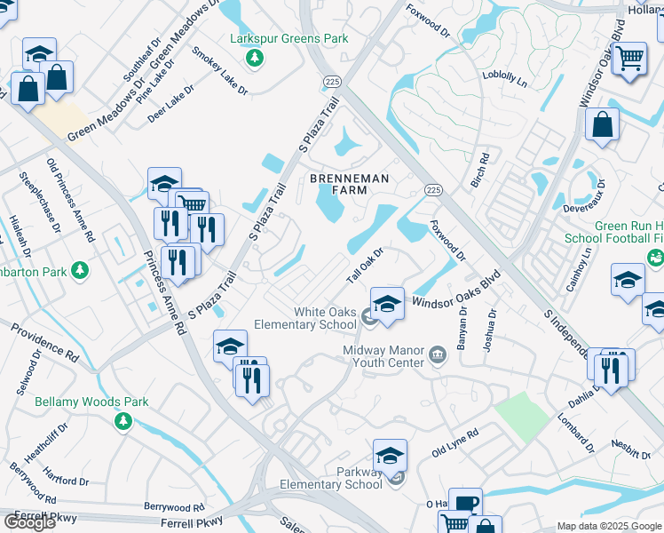 map of restaurants, bars, coffee shops, grocery stores, and more near 4529 Totteridge Lane in Virginia Beach