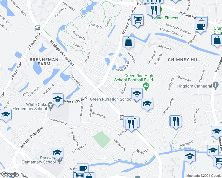 map of restaurants, bars, coffee shops, grocery stores, and more near 3809 Vasser Drive in Virginia Beach