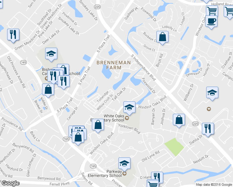 map of restaurants, bars, coffee shops, grocery stores, and more near 1077 Tall Oak Drive in Virginia Beach