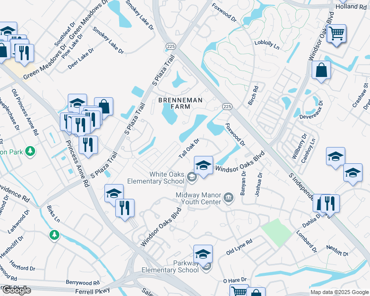 map of restaurants, bars, coffee shops, grocery stores, and more near 1077 Tall Oak Drive in Virginia Beach