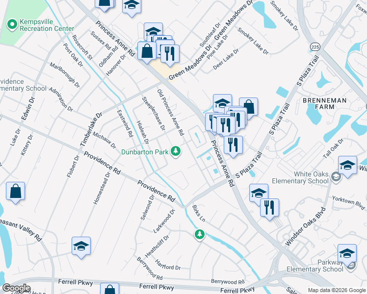 map of restaurants, bars, coffee shops, grocery stores, and more near 4557 Shallowford Circle in Virginia Beach
