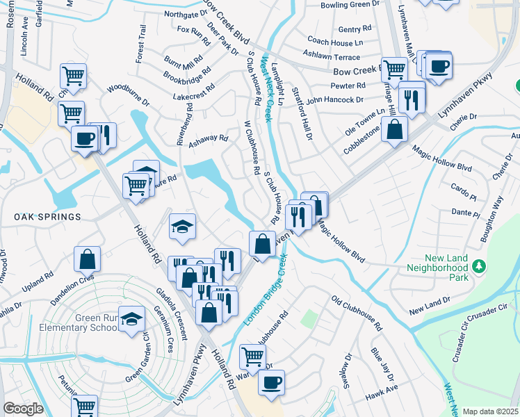 map of restaurants, bars, coffee shops, grocery stores, and more near 3121 Ashaway Road in Virginia Beach