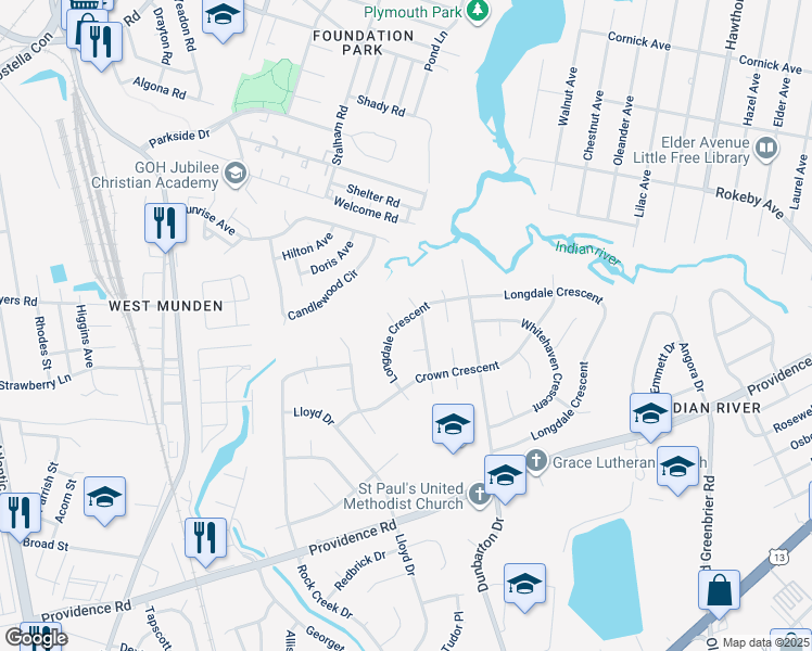 map of restaurants, bars, coffee shops, grocery stores, and more near 433 Longdale Crescent in Chesapeake