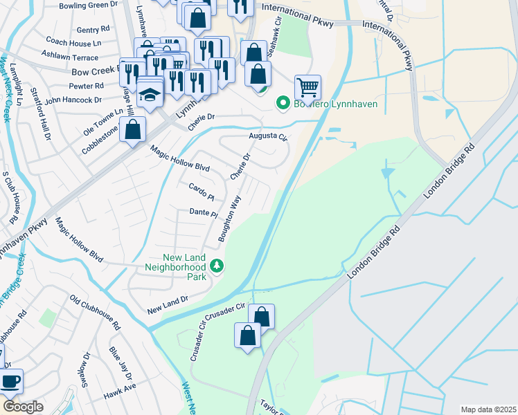 map of restaurants, bars, coffee shops, grocery stores, and more near 2825 Bamberg Place in Virginia Beach