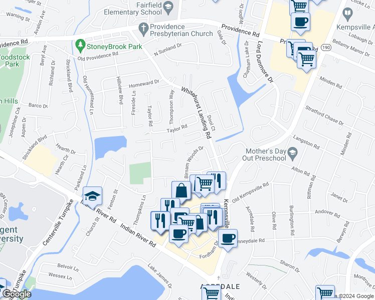 map of restaurants, bars, coffee shops, grocery stores, and more near 5420 Mac Duff Circle in Virginia Beach