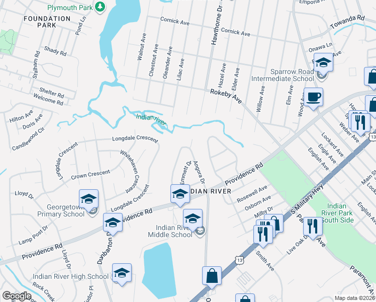 map of restaurants, bars, coffee shops, grocery stores, and more near 1012 Angora Court in Chesapeake