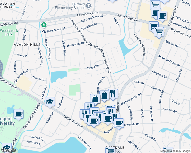 map of restaurants, bars, coffee shops, grocery stores, and more near 5441 Branchwood Way in Virginia Beach