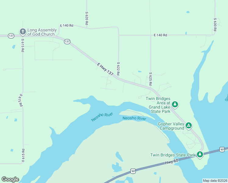 map of restaurants, bars, coffee shops, grocery stores, and more near 62110 East 145 Road in Fairland