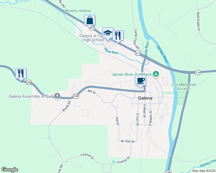 map of restaurants, bars, coffee shops, grocery stores, and more near 500-562 Craig Ave in Galena