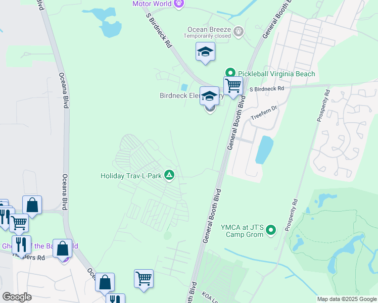 map of restaurants, bars, coffee shops, grocery stores, and more near 957 South Birdneck Road in Virginia Beach