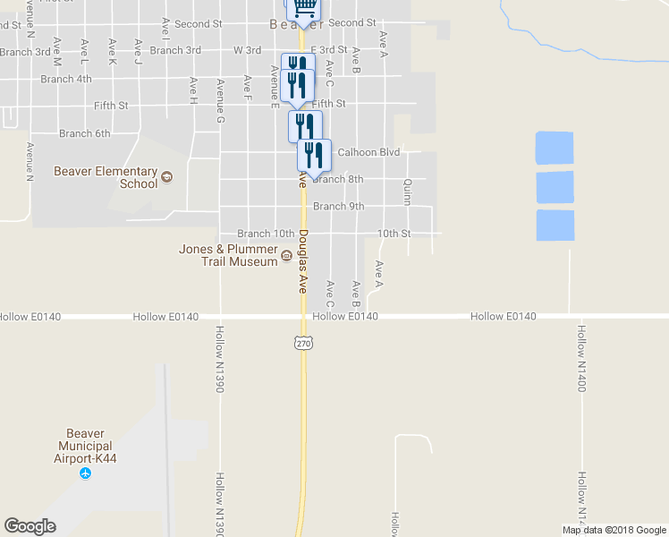 map of restaurants, bars, coffee shops, grocery stores, and more near 1110 Avenue C in Beaver
