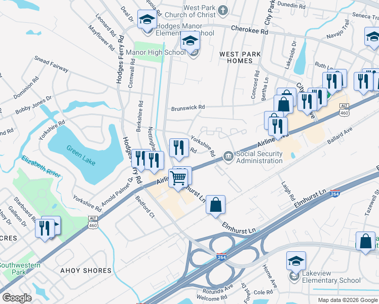 map of restaurants, bars, coffee shops, grocery stores, and more near 514 Delham Road in Portsmouth