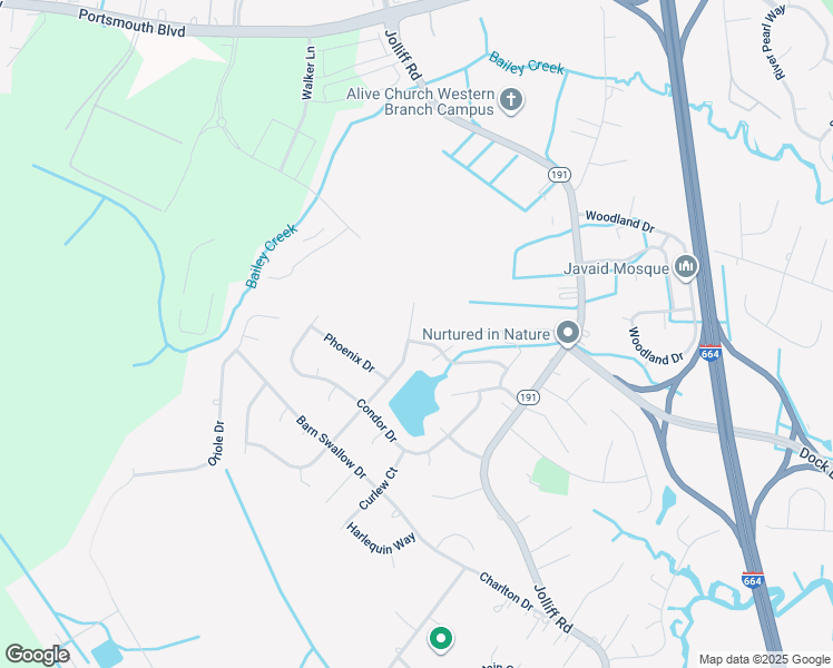 map of restaurants, bars, coffee shops, grocery stores, and more near 4732 Tanager Crossing in Chesapeake