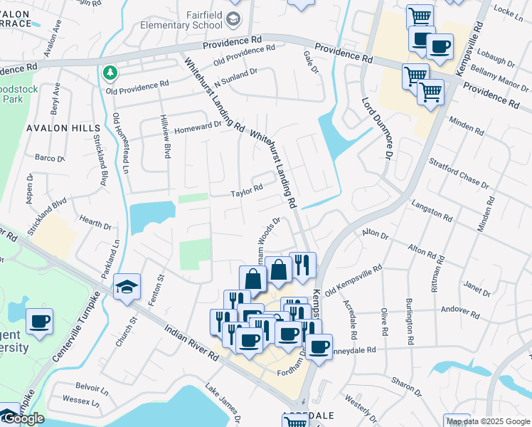 map of restaurants, bars, coffee shops, grocery stores, and more near 5432 Branchwood Way in Virginia Beach