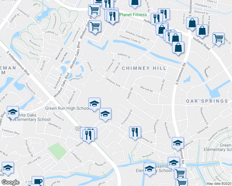 map of restaurants, bars, coffee shops, grocery stores, and more near 922 Campion Court in Virginia Beach