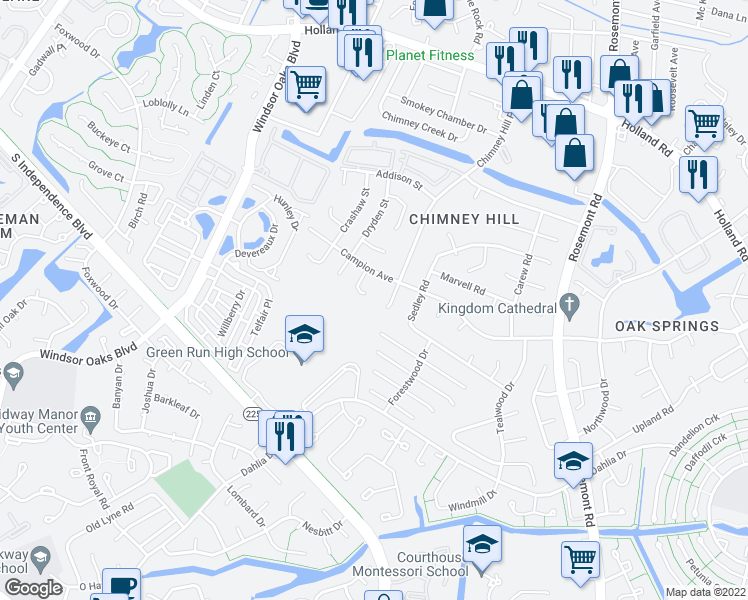 map of restaurants, bars, coffee shops, grocery stores, and more near 922 Campion Court in Virginia Beach