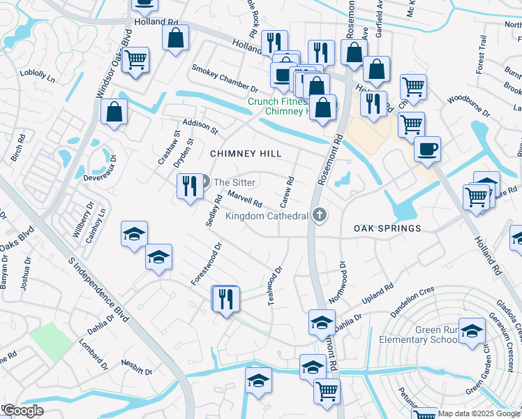 map of restaurants, bars, coffee shops, grocery stores, and more near 3569 Marvell Road in Virginia Beach