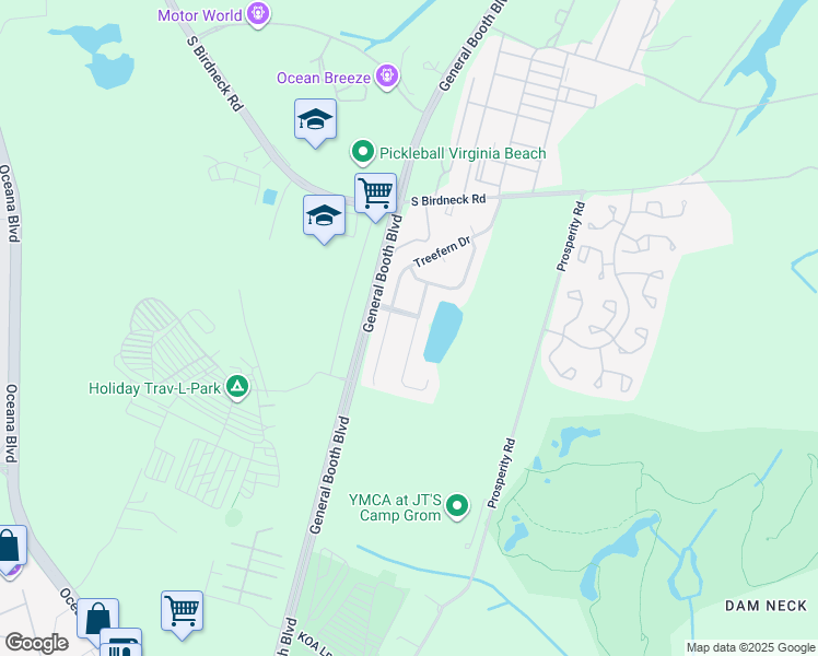 map of restaurants, bars, coffee shops, grocery stores, and more near 1141 Birdneck Lake Drive in Virginia Beach