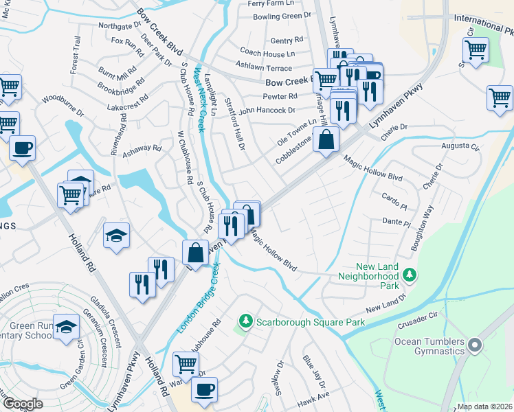 map of restaurants, bars, coffee shops, grocery stores, and more near 1012 Lynnhaven Parkway in Virginia Beach