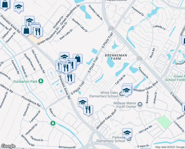 map of restaurants, bars, coffee shops, grocery stores, and more near 4576 Plumstead Drive in Virginia Beach