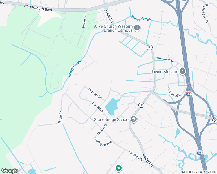 map of restaurants, bars, coffee shops, grocery stores, and more near 1728 Wild Duck Crossing in Chesapeake