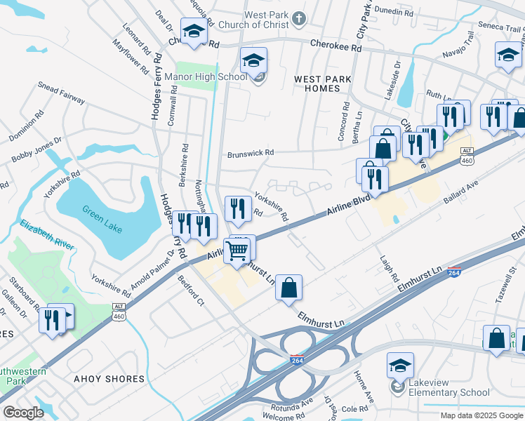 map of restaurants, bars, coffee shops, grocery stores, and more near 514 Delham Road in Portsmouth