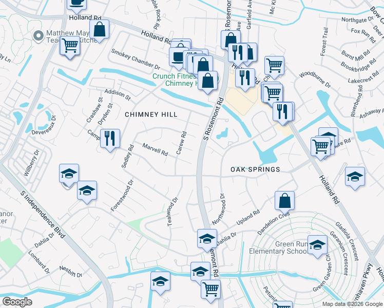 map of restaurants, bars, coffee shops, grocery stores, and more near 3505 Hoby Court in Virginia Beach