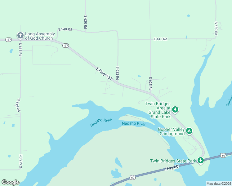 map of restaurants, bars, coffee shops, grocery stores, and more near 62114 East 145 Road in Fairland