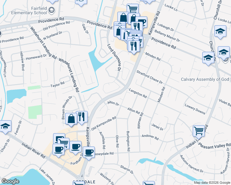map of restaurants, bars, coffee shops, grocery stores, and more near 1193 Lord Dunmore Drive in Virginia Beach