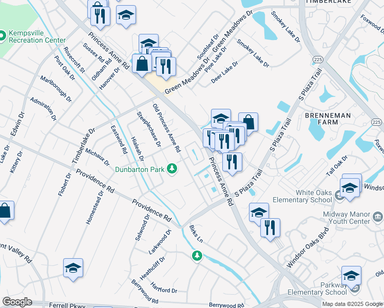 map of restaurants, bars, coffee shops, grocery stores, and more near 4512 Shallowford Circle in Virginia Beach
