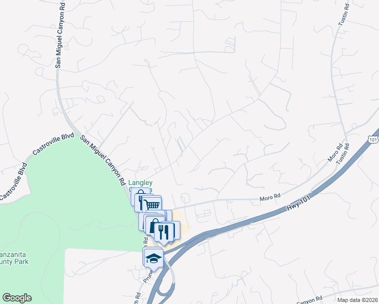 map of restaurants, bars, coffee shops, grocery stores, and more near 17801 Melva Avenue in Salinas
