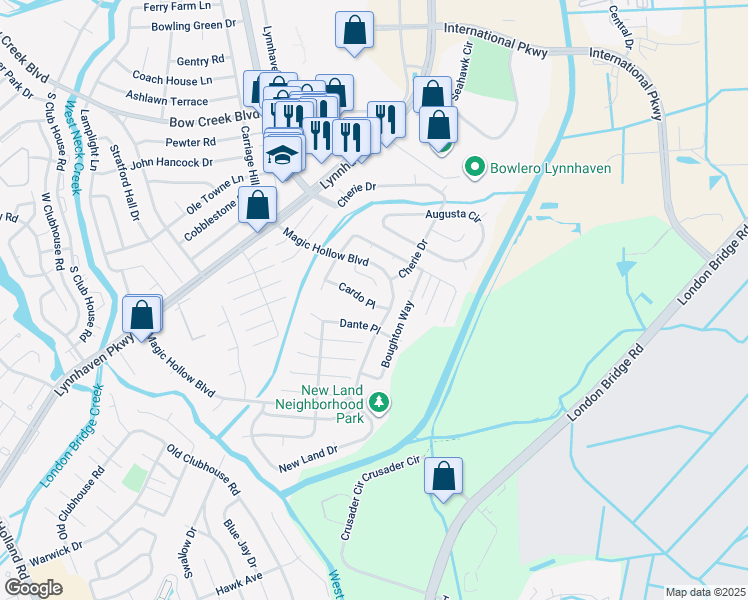 map of restaurants, bars, coffee shops, grocery stores, and more near 2908 Cardo Place in Virginia Beach