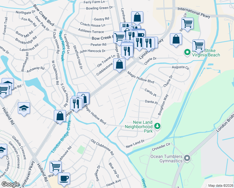 map of restaurants, bars, coffee shops, grocery stores, and more near 3050 Herrmann Court in Virginia Beach