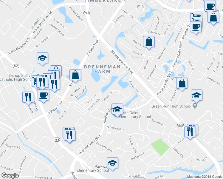 map of restaurants, bars, coffee shops, grocery stores, and more near 1063 Tall Oak Drive in Virginia Beach