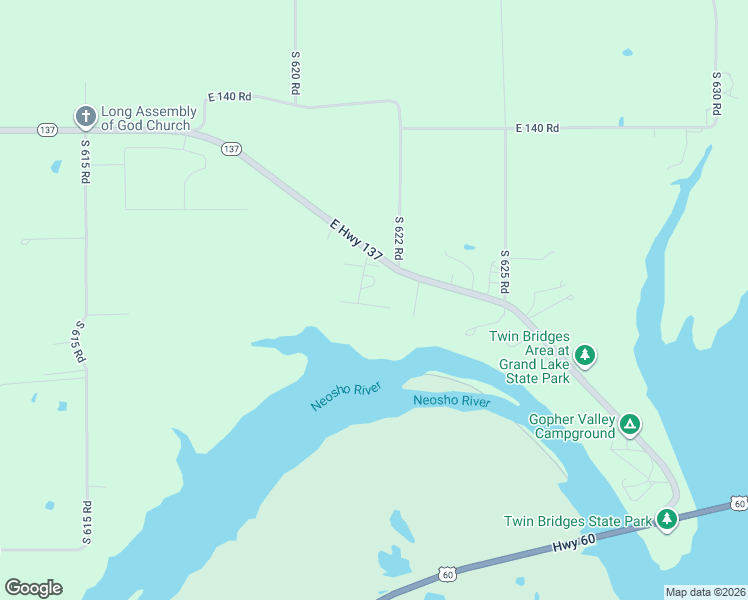 map of restaurants, bars, coffee shops, grocery stores, and more near 62110 East 145 Road in Fairland