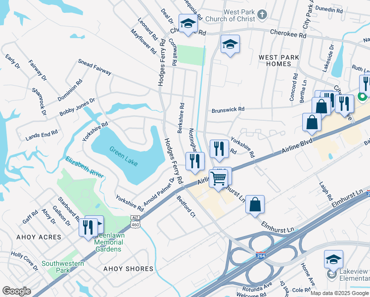 map of restaurants, bars, coffee shops, grocery stores, and more near 711 Berkshire Road in Portsmouth
