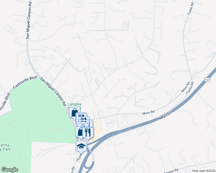 map of restaurants, bars, coffee shops, grocery stores, and more near 17801 Melva Avenue in Salinas
