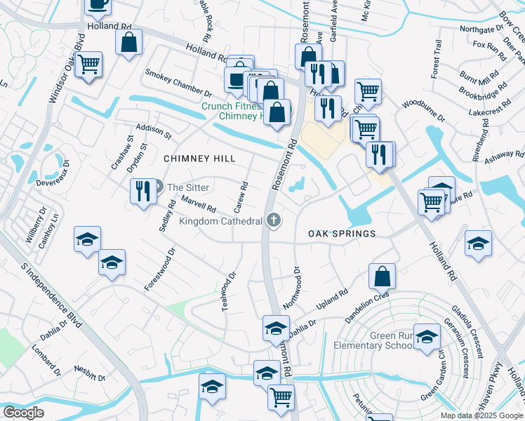 map of restaurants, bars, coffee shops, grocery stores, and more near 3501 Hoby Court in Virginia Beach