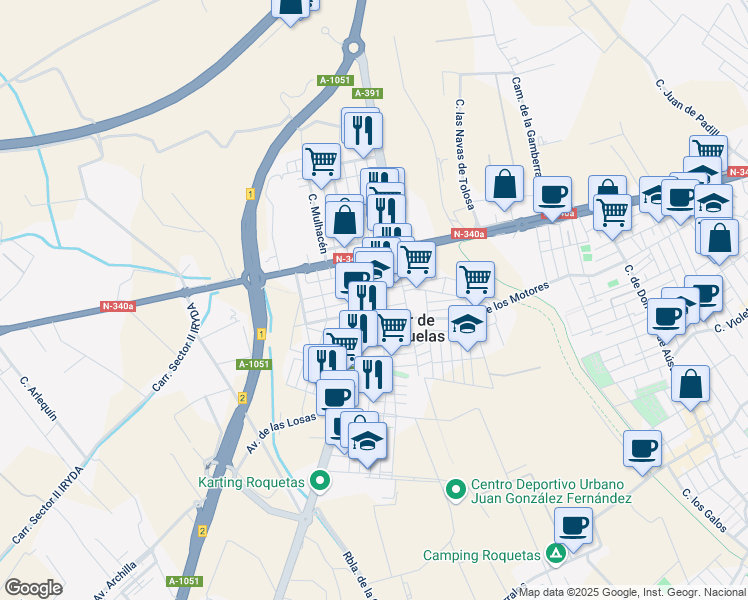 map of restaurants, bars, coffee shops, grocery stores, and more near Carretera de Alicun in El Parador de las Hortichuelas