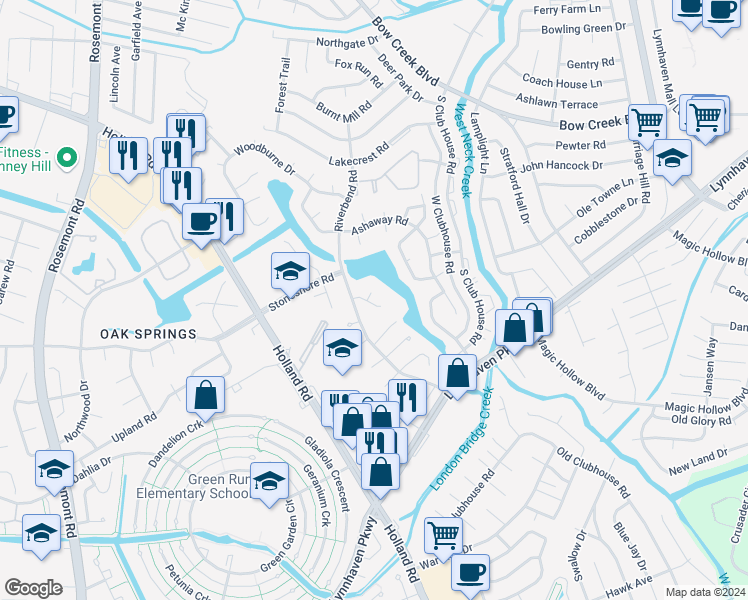 map of restaurants, bars, coffee shops, grocery stores, and more near 996 Barrington Court in Virginia Beach